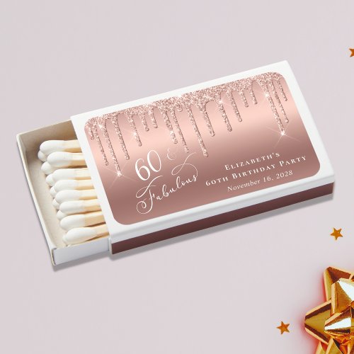 Rose Gold Glitter 60th Birthday Party Matchboxes