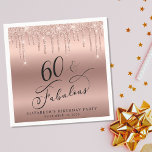 Rose Gold Glitter 60th Birthday Party Napkins<br><div class="desc">Chic 60th birthday party napkins featuring "60 & Fabulous" in an elegant calligraphy script,  a rose gold background and rose gold faux glitter. Personalize with her name and the date of the party.</div>