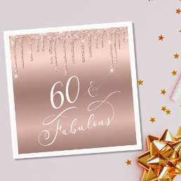 Rose Gold Glitter 60th Birthday Party Napkins