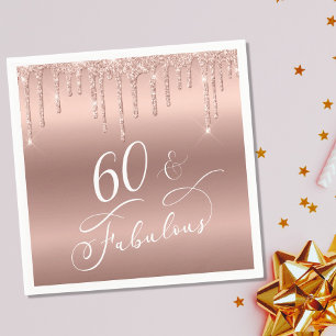 Rose Gold Glitter 60th Birthday Party Napkins