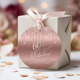 Rose Gold Glitter 60th Birthday Party Thank You Favor Tags