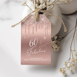 Rose Gold Glitter 60th Birthday Party Thank You Gift Tags