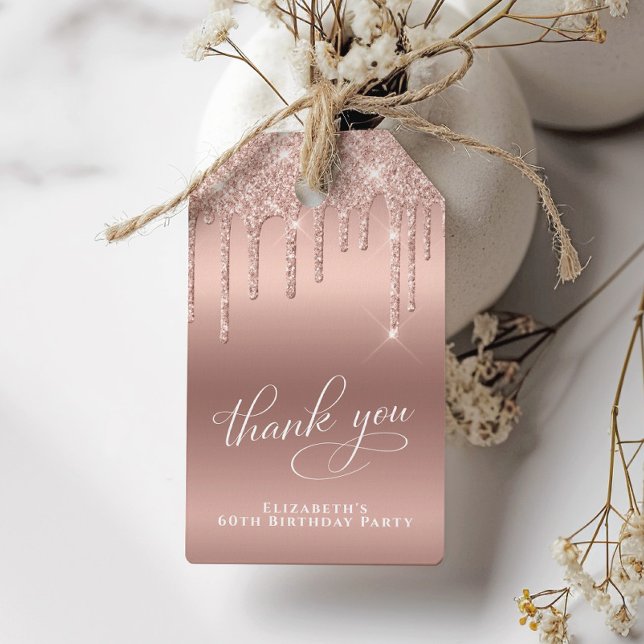 Rose Gold Glitter 60th Birthday Party Thank You Gift Tags Zazzle