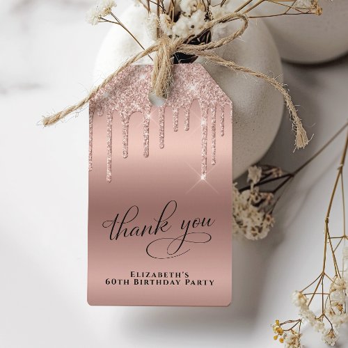 Rose Gold Glitter 60th Birthday Party Thank You Gift Tags