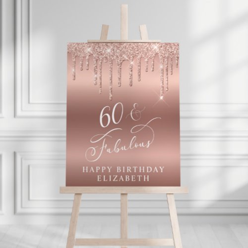 Rose Gold Glitter 60th Birthday Party Welcome Foam Board