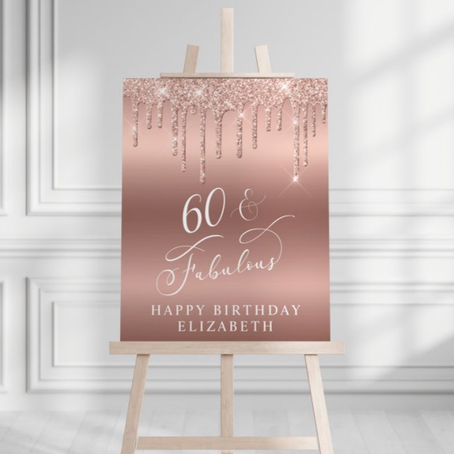 Rose Gold Glitter 60th Birthday Party Welcome Foam Board (Creator Uploaded)