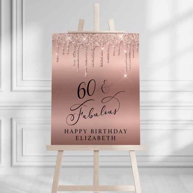 Rose Gold Glitter 60th Birthday Party Welcome Foam Board (Creator Uploaded)