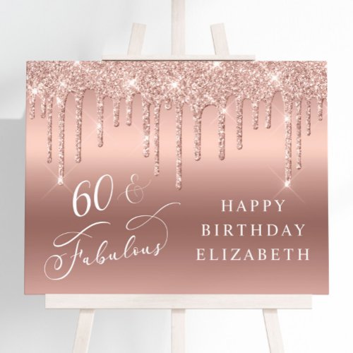 Rose Gold Glitter 60th Birthday Party Welcome Foam Board