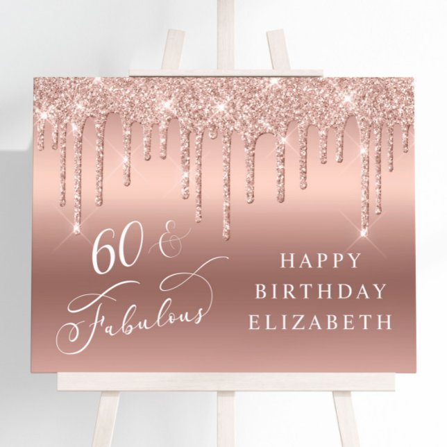Rose Gold Glitter 60th Birthday Party Welcome Foam Board (Creator Uploaded)