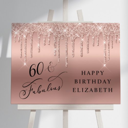 Rose Gold Glitter 60th Birthday Party Welcome Foam Board