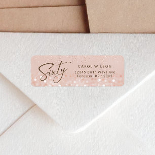 Rose Gold Glitter 60th Birthday Return Address Label