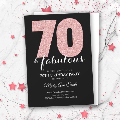 Rose Gold Glitter 70  Fabulous Birthday Party Invitation