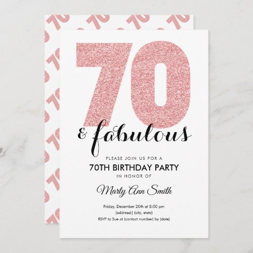 Rose Gold Glitter 70  Fabulous Birthday Party Invitation