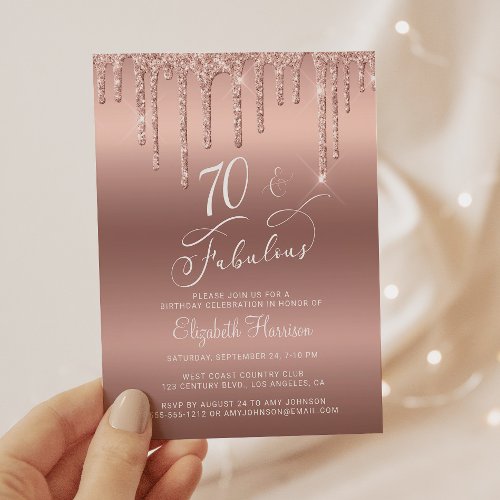 Rose Gold Glitter 70th Birthday Budget Invitation