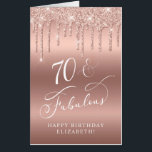 Rose Gold Glitter 70th Birthday Jumbo Card<br><div class="desc">Elegant 70th birthday keepsake jumbo card with rose gold faux glitter dripping from the top on a rose gold background and "70 & Fabulous" in a chic white calligraphy script. On the inside, you can personalize your message, with space for all of her friends, family and guests at her birthday...</div>