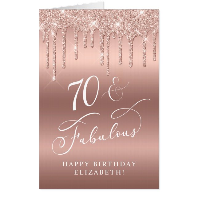 Rose Gold Glitter 70th Birthday Jumbo Card (Front)