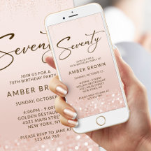 Rose Gold Glitter 70th Birthday Mobile Invite