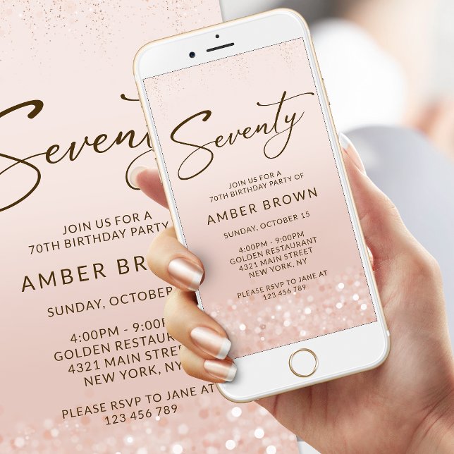 Rose Gold Glitter 70th Birthday Mobile Invite (Rose Gold Glitter 70th Birthday Mobile Invite)
