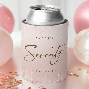 Rose Gold Glitter 70th Birthday Party Can Cooler