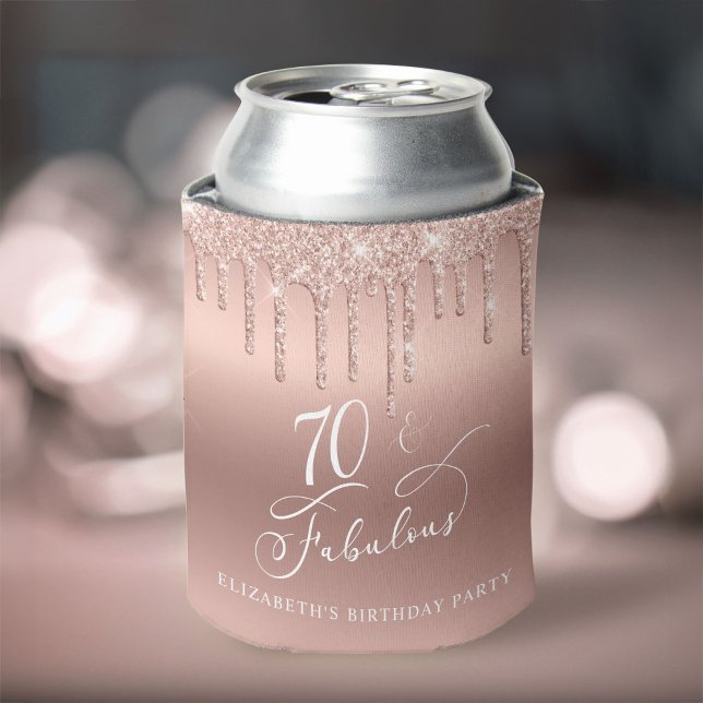 Rose Gold Glitter 70th Birthday Party Can Cooler (Creator Uploaded)