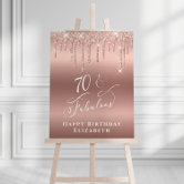 70th birthday party rose gold welcome foam board