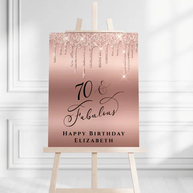 Rose Gold Glitter 70th Birthday Party Foam Board | Zazzle