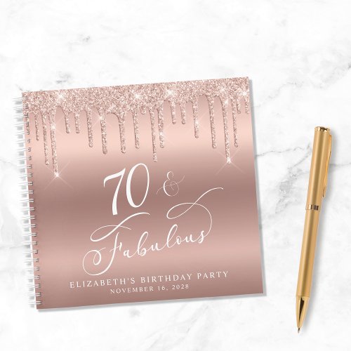 Rose Gold Glitter 70th Birthday Party Guest Book