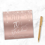 Rose Gold Glitter 70th Birthday Party Guest Book<br><div class="desc">Elegant guest book for her 70th birthday party featuring "70 & Fabulous" in a chic white script and rose gold faux glitter. Personalize with her name and the party date.</div>