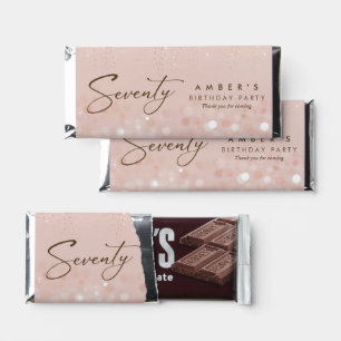 Rose Gold Glitter 70th Birthday Party Hershey Bar Favors