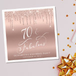 Rose Gold Glitter 70th Birthday Party Napkins<br><div class="desc">Chic custom 70th birthday party napkins featuring "70 & Fabulous" in an elegant white calligraphy script,  a rose gold background and rose gold faux glitter. Personalize with her name and the date of the party.</div>