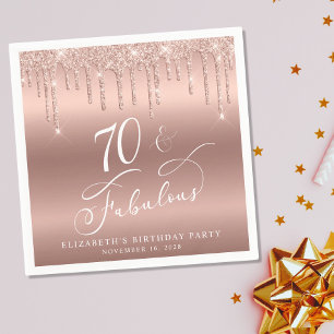Rose Gold Glitter 70th Birthday Party Napkins