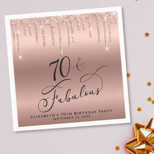 Rose Gold Glitter 70th Birthday Party Napkins