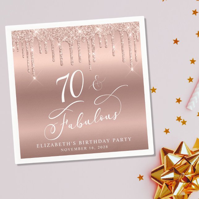 Rose Gold Glitter 70th Birthday Party Napkins (Creator Uploaded)