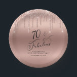 Rose Gold Glitter 70th Birthday Party Paper Plates<br><div class="desc">Elegant and chic personalized 70th birthday party paper plates featuring "70 & Fabulous" in a stylish script,  a rose gold background and rose gold faux glitter. You can personalize with her name and date of the party.</div>