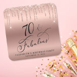 Rose Gold Glitter 70th Birthday Party Square Paper Coaster<br><div class="desc">Chic coasters for her 70th birthday party featuring "70 & Fabulous" in a calligraphy script,  a rose gold faux foil background and rose gold faux glitter. Perfect for table decor that guests can take home as a souvenir party favor.</div>