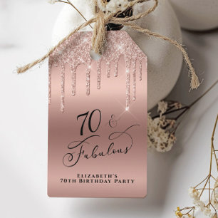 Rose Gold Glitter 70th Birthday Party Thank You Gift Tags