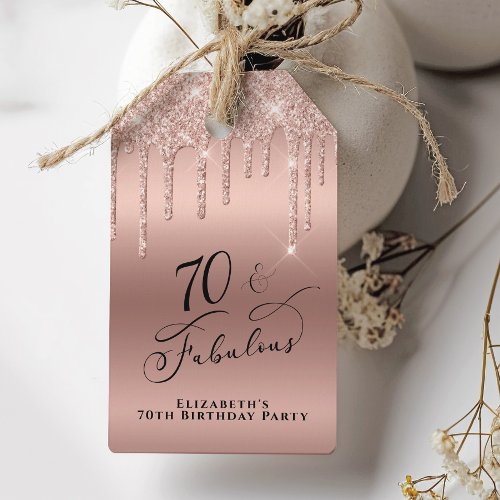 Rose Gold Glitter 70th Birthday Party Thank You Gift Tags