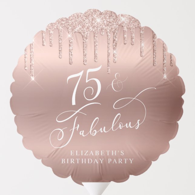 Rose Gold Glitter 75th Birthday Party Balloon (Back)