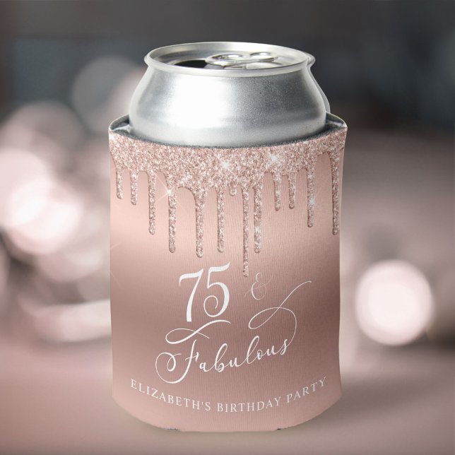 Rose Gold Glitter 75th Birthday Party Can Cooler (Creator Uploaded)