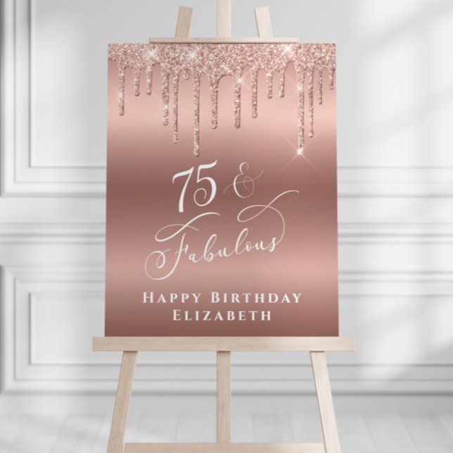 Rose Gold Glitter 75th Birthday Party Foam Board (Creator Uploaded)