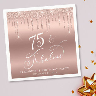 Rose Gold Glitter 75th Birthday Party Napkins
