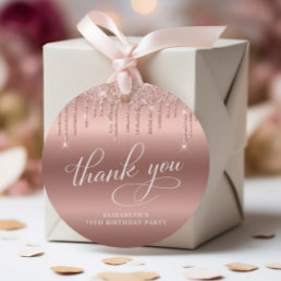 Rose Gold Glitter 75th Birthday Party Thank You Favor Tags