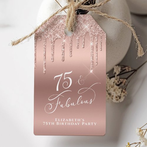 Rose Gold Glitter 75th Birthday Party Thank You Gift Tags