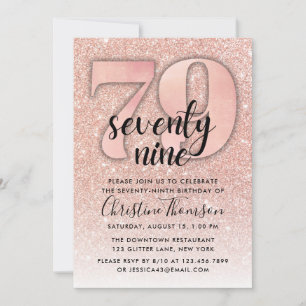 Rose Gold Glitter 79th Birthday Invitation