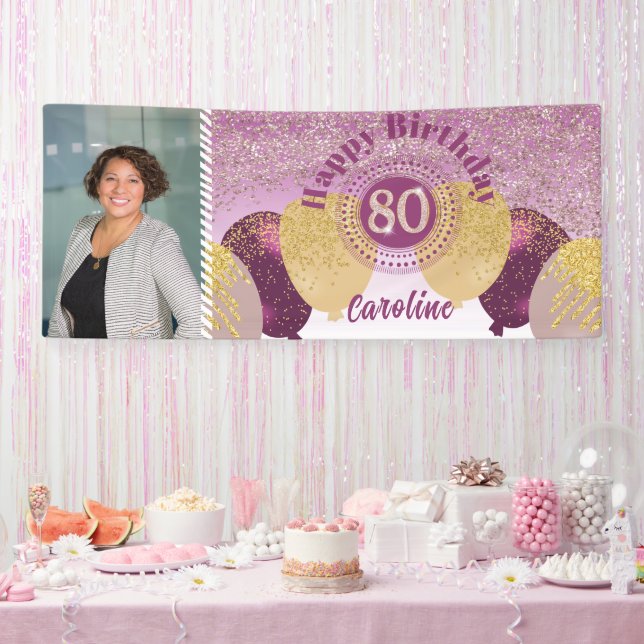 Rose Gold Glitter 80th Birthday & Balloons  Banner (Party)