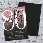 Rose Gold Glitter 80th Birthday Invitation<br><div class="desc">Pink and Black Rose Gold Glitter 80th Birthday Party Invitation. Celebrate eighty in style with this bold and chic design. The top half features a large white “80” with a sassy handwritten black script “Eighty” layered over it, standing out against a faux rose gold glitter background that fades into a...</div>