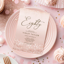 Rose Gold Glitter 80th Birthday Invitation Card