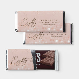 Rose Gold Glitter 80th Birthday Party Hershey Bar Favors