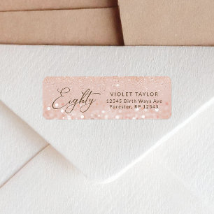 Rose Gold Glitter 80th Birthday Return Address Label