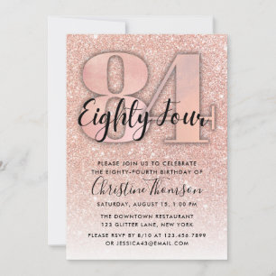 Rose Gold Glitter 84th Birthday Invitation